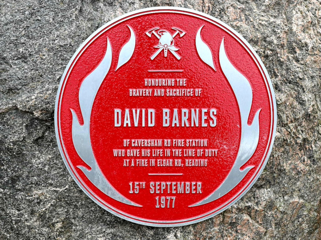 Plaque for David Barnes of Caversham Road Fire Station